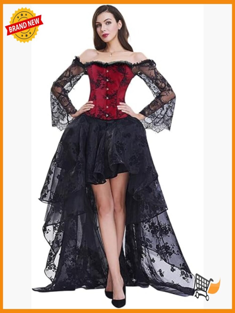 Steampunk Victorian Off Shoulder Corset Top with High Low Skirt